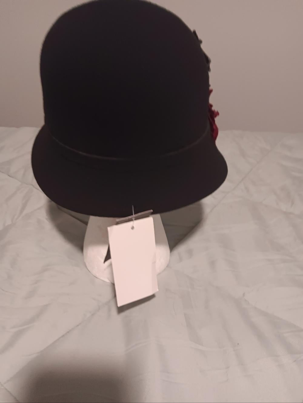 Scala Pronto Black Floral Cloche Bucket Hat with Black, Red and Grey Flowers. - Picture 6 of 6